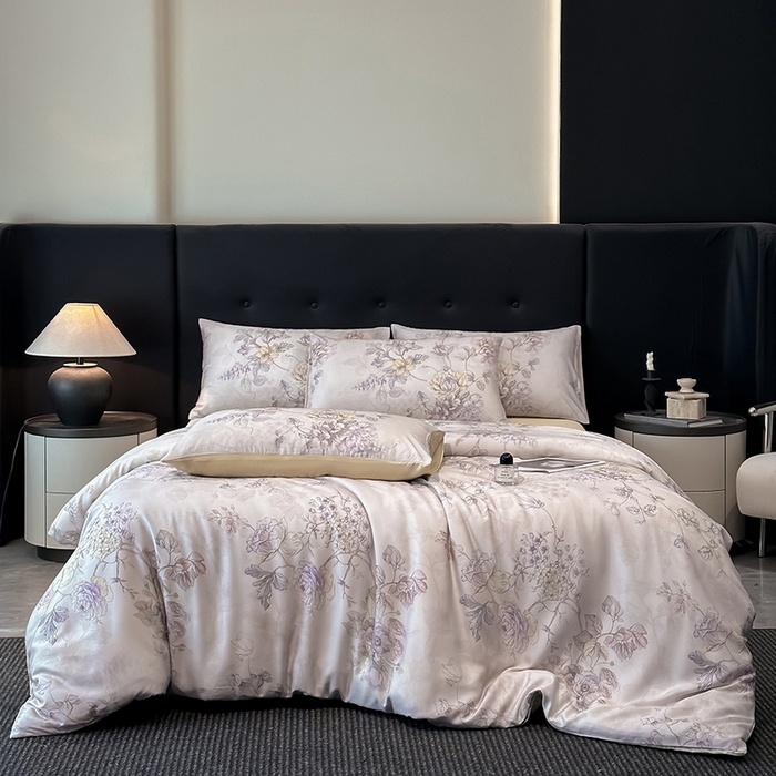 91家纺网 家纺一手货源 找家纺 慕晨 2025新款莱赛尔天丝数码印花四件套莱赛尔夏被四件套天丝夏凉被直播热款四件套 韵眠 玉