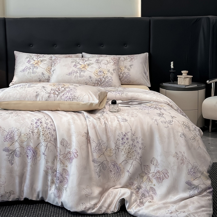 91家纺网 家纺一手货源 找家纺 慕晨 2025新款莱赛尔天丝数码印花四件套莱赛尔夏被四件套天丝夏凉被直播热款四件套 韵眠 玉