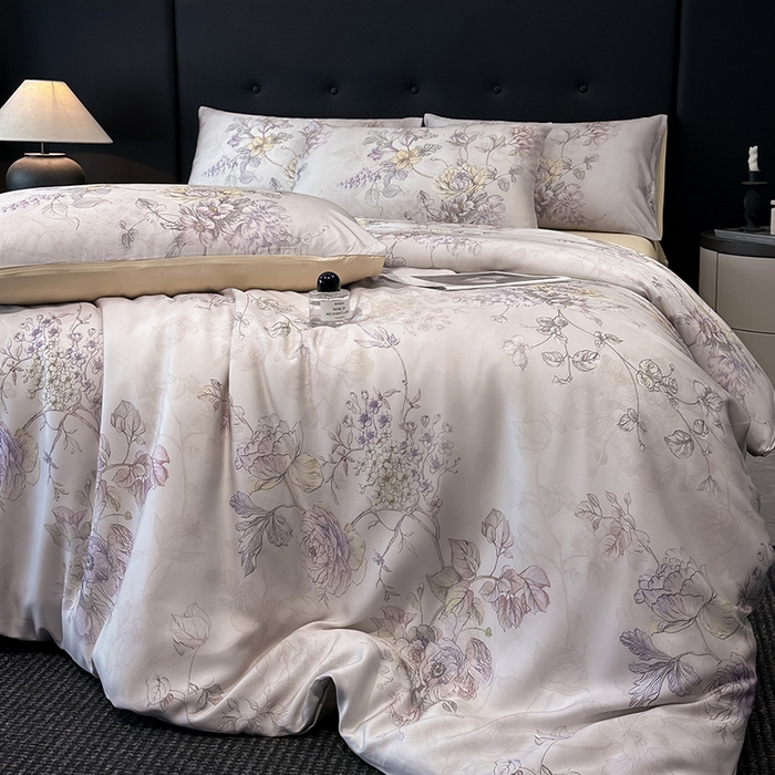 91家纺网 家纺一手货源 找家纺 慕晨 2025新款莱赛尔天丝数码印花四件套莱赛尔夏被四件套天丝夏凉被直播热款四件套 韵眠 玉