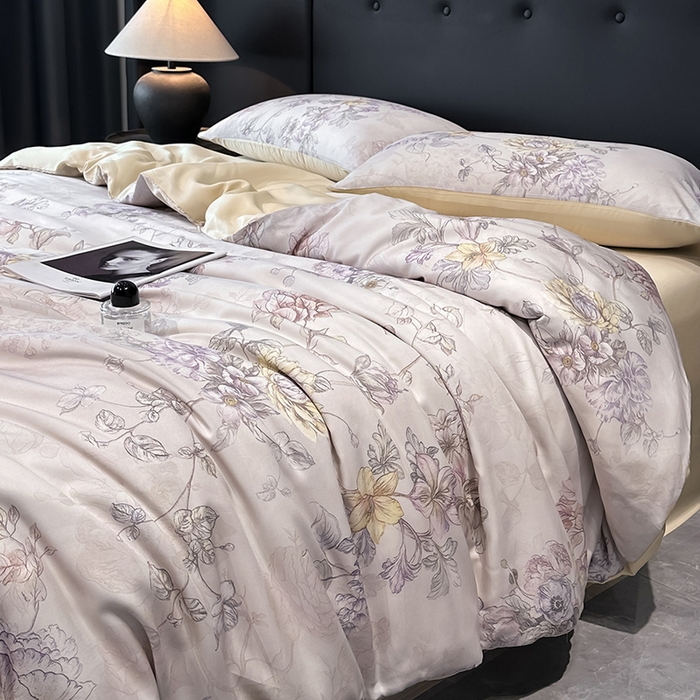 91家纺网 家纺一手货源 找家纺 慕晨 2025新款莱赛尔天丝数码印花四件套莱赛尔夏被四件套天丝夏凉被直播热款四件套 韵眠 玉