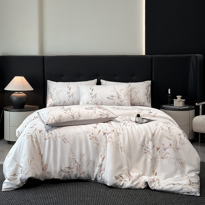 91家纺网 家纺一手货源 找家纺 慕晨 2025新款莱赛尔天丝数码印花四件套莱赛尔夏被四件套天丝夏凉被直播热款四件套 枝雅