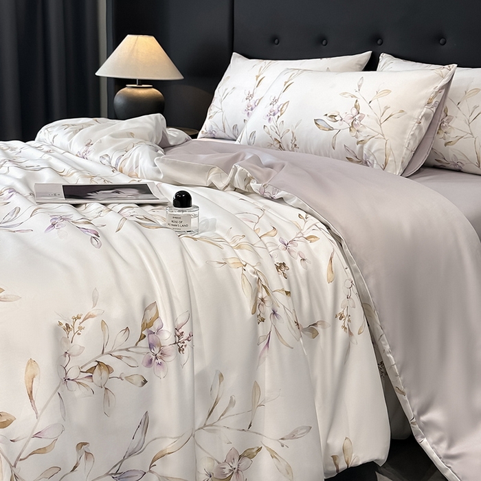 91家纺网 家纺一手货源 找家纺 慕晨 2025新款莱赛尔天丝数码印花四件套莱赛尔夏被四件套天丝夏凉被直播热款四件套 枝雅