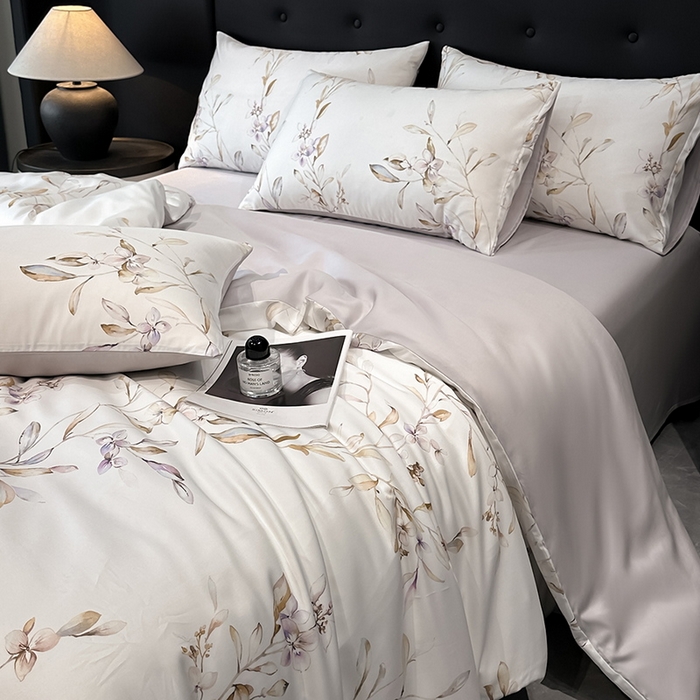 91家纺网 家纺一手货源 找家纺 慕晨 2025新款莱赛尔天丝数码印花四件套莱赛尔夏被四件套天丝夏凉被直播热款四件套 枝雅