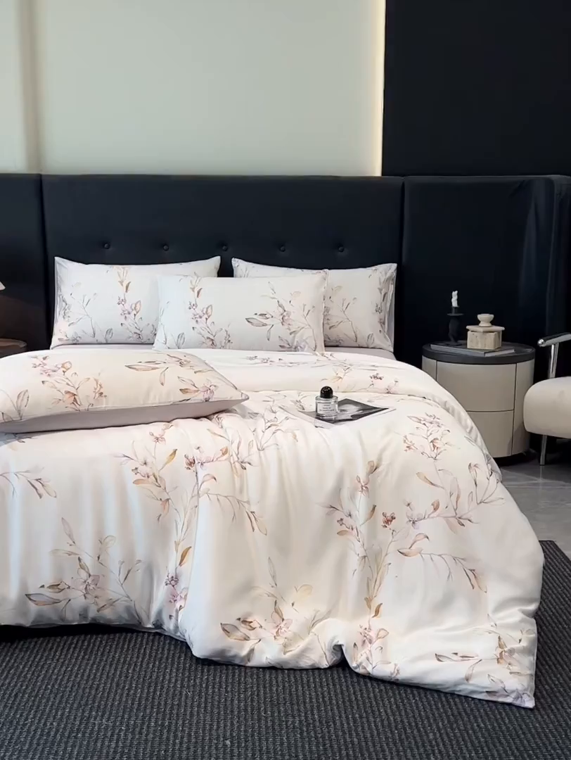 91家纺网 家纺一手货源 找家纺 慕晨 2025新款莱赛尔天丝数码印花四件套莱赛尔夏被四件套天丝夏凉被直播热款四件套 枝雅