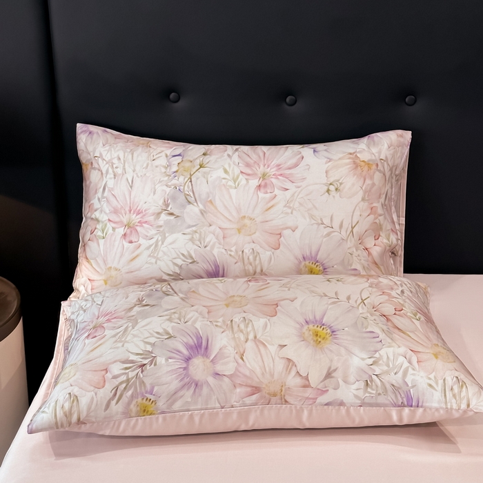 91家纺网 家纺一手货源 找家纺 慕晨 2025新款莱赛尔天丝数码印花四件套莱赛尔夏被四件套天丝夏凉被直播热款四件套 芷韵  粉