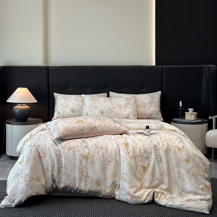 91家纺网 家纺一手货源 找家纺 慕晨 2025新款莱赛尔天丝数码印花四件套莱赛尔夏被四件套天丝夏凉被直播热款四件套 芷韵 玉