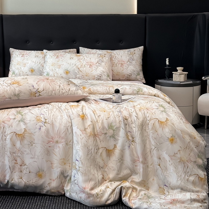 91家纺网 家纺一手货源 找家纺 慕晨 2025新款莱赛尔天丝数码印花四件套莱赛尔夏被四件套天丝夏凉被直播热款四件套 芷韵 玉