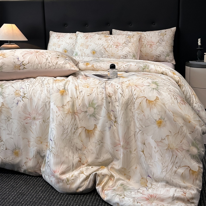 91家纺网 家纺一手货源 找家纺 慕晨 2025新款莱赛尔天丝数码印花四件套莱赛尔夏被四件套天丝夏凉被直播热款四件套 芷韵 玉