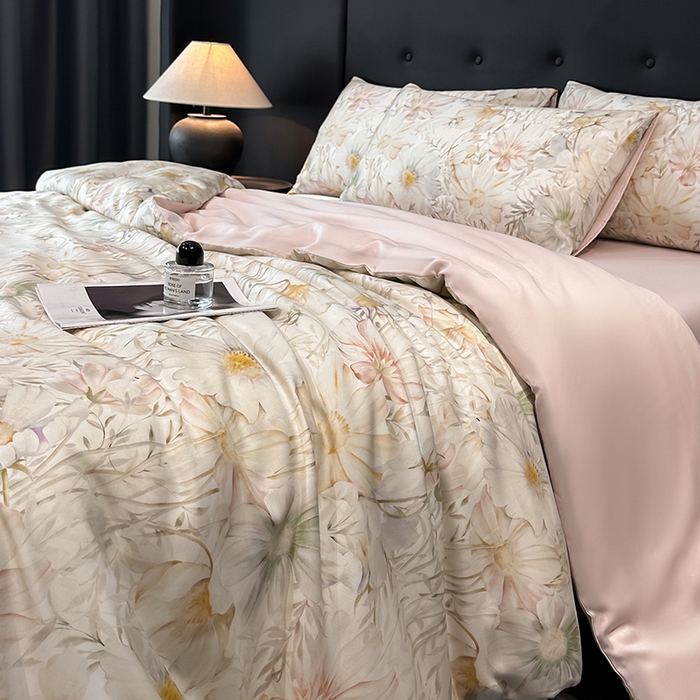 91家纺网 家纺一手货源 找家纺 慕晨 2025新款莱赛尔天丝数码印花四件套莱赛尔夏被四件套天丝夏凉被直播热款四件套 芷韵 玉