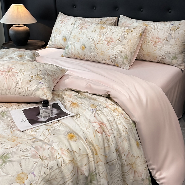 91家纺网 家纺一手货源 找家纺 慕晨 2025新款莱赛尔天丝数码印花四件套莱赛尔夏被四件套天丝夏凉被直播热款四件套 芷韵 玉