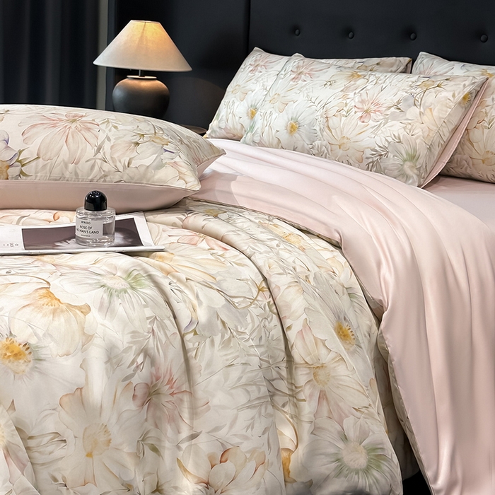 91家纺网 家纺一手货源 找家纺 慕晨 2025新款莱赛尔天丝数码印花四件套莱赛尔夏被四件套天丝夏凉被直播热款四件套 芷韵 玉