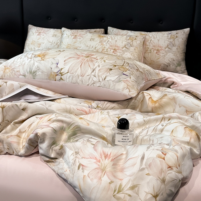 91家纺网 家纺一手货源 找家纺 慕晨 2025新款莱赛尔天丝数码印花四件套莱赛尔夏被四件套天丝夏凉被直播热款四件套 芷韵 玉