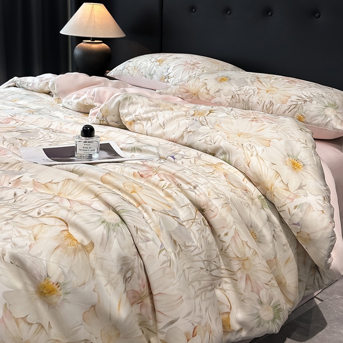 91家纺网 家纺一手货源 找家纺 慕晨 2025新款莱赛尔天丝数码印花四件套莱赛尔夏被四件套天丝夏凉被直播热款四件套 芷韵 玉