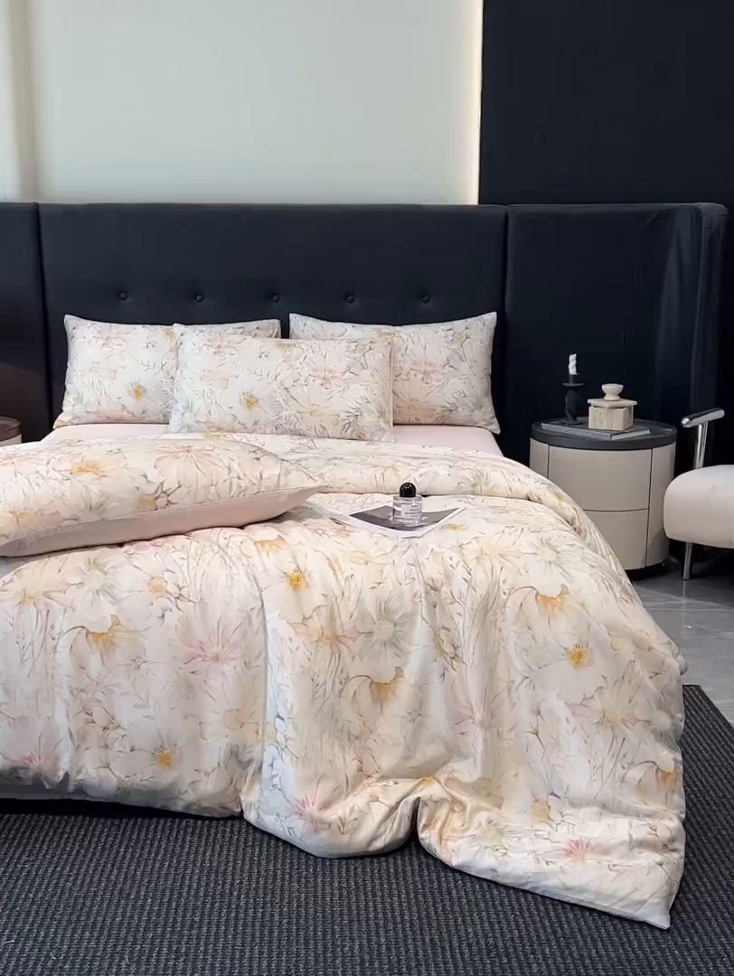 91家纺网 家纺一手货源 找家纺 慕晨 2025新款莱赛尔天丝数码印花四件套莱赛尔夏被四件套天丝夏凉被直播热款四件套 芷韵 玉