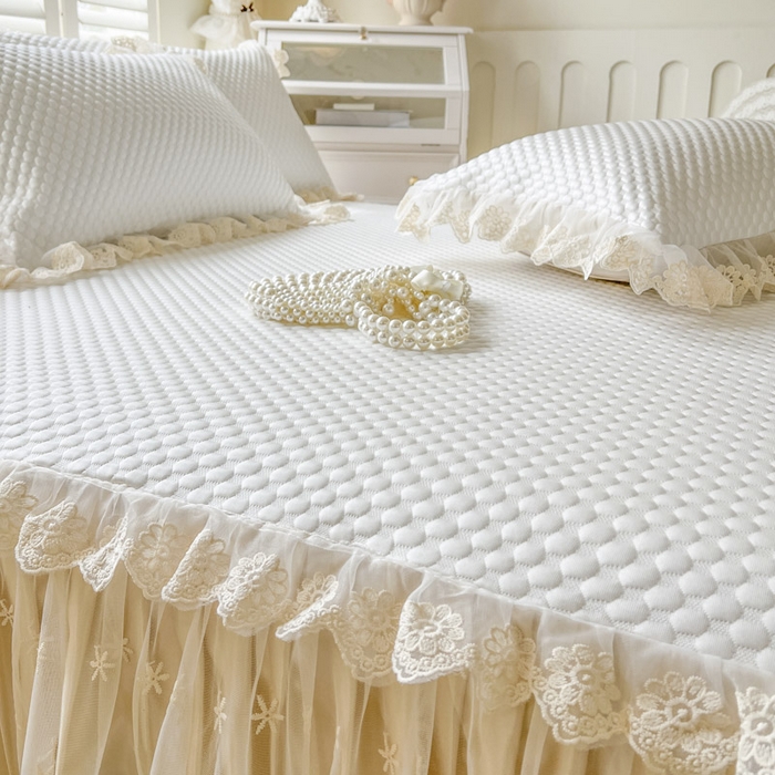 91家纺网 家纺一手货源 找家纺 恋尚 2025新款立体裸睡凉感冰豆豆席豆豆夏被夏凉被空调被四件套-伊米（控价265起） 伊米-米白