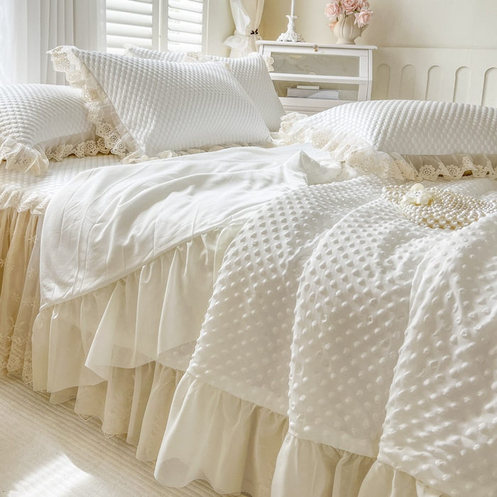 91家纺网 家纺一手货源 找家纺 恋尚 2025新款立体裸睡凉感冰豆豆席豆豆夏被夏凉被空调被四件套-伊米（控价265起） 伊米-米白