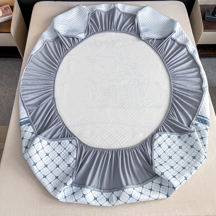 91家纺网 家纺一手货源 找家纺 慕梵家居 2025新款大版印花冰豆豆凉席席子床笠款三件套 爱家-灰