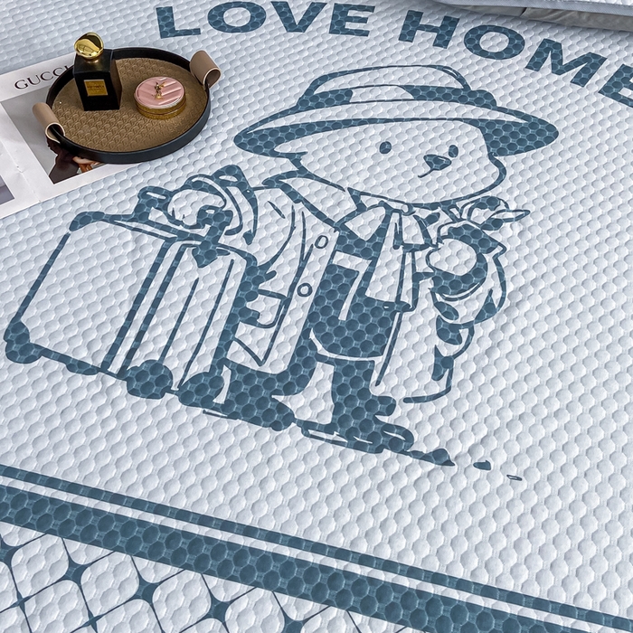 91家纺网 家纺一手货源 找家纺 慕梵家居 2025新款大版印花冰豆豆凉席席子床笠款三件套 爱家-灰