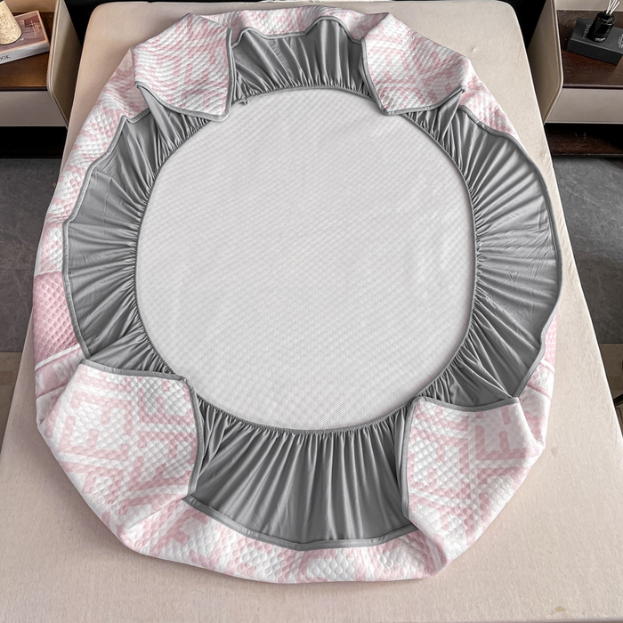 91家纺网 家纺一手货源 找家纺 慕梵家居 2025新款大版印花冰豆豆凉席席子床笠款三件套 大美兔-粉