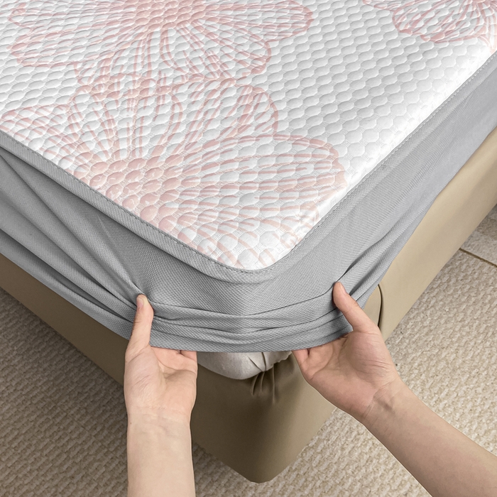 91家纺网 家纺一手货源 找家纺 慕梵家居 2025新款大版印花冰豆豆凉席席子床笠款三件套 繁花-粉