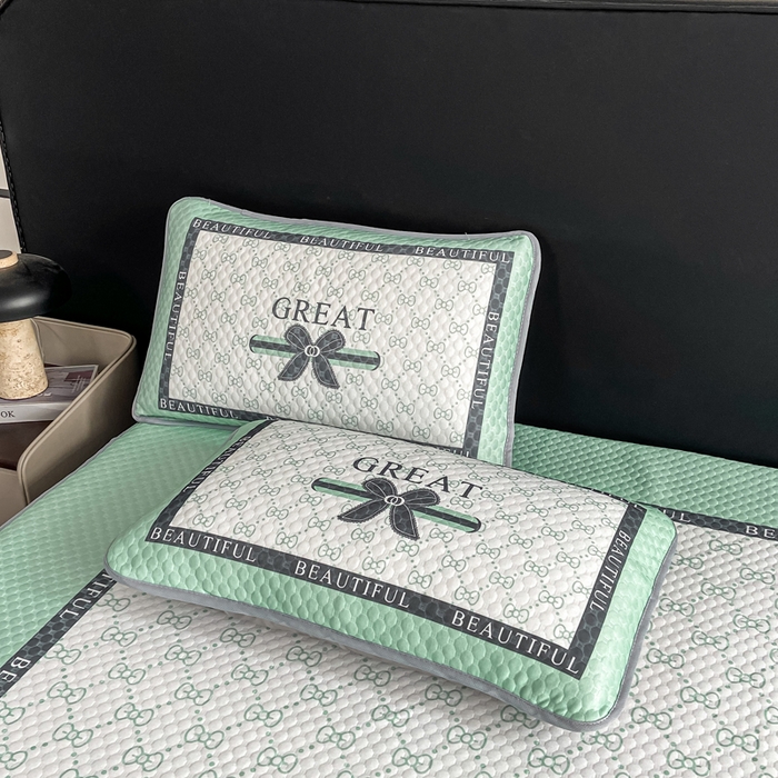 91家纺网 家纺一手货源 找家纺 慕梵家居 2025新款大版印花冰豆豆凉席席子床笠款三件套 风尚-绿