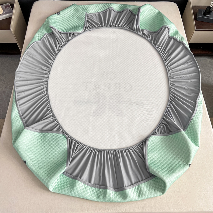 91家纺网 家纺一手货源 找家纺 慕梵家居 2025新款大版印花冰豆豆凉席席子床笠款三件套 风尚-绿