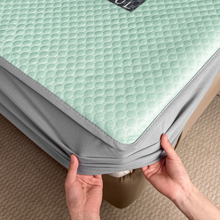 91家纺网 家纺一手货源 找家纺 慕梵家居 2025新款大版印花冰豆豆凉席席子床笠款三件套 风尚-绿