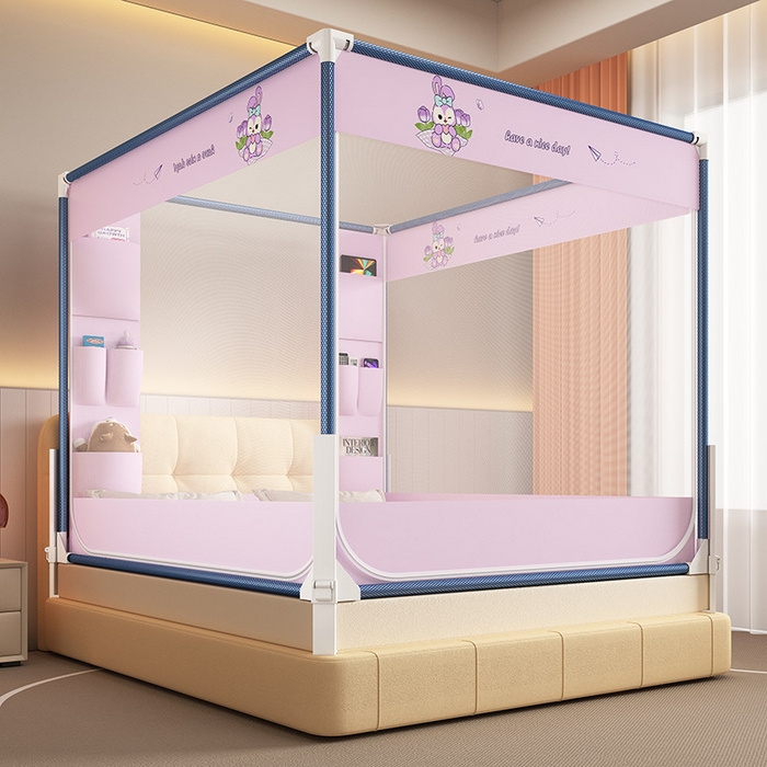 91家纺网 家纺一手货源 找家纺 富莱星蚊帐 2025新款框架防摔坐床蚊帐 紫色