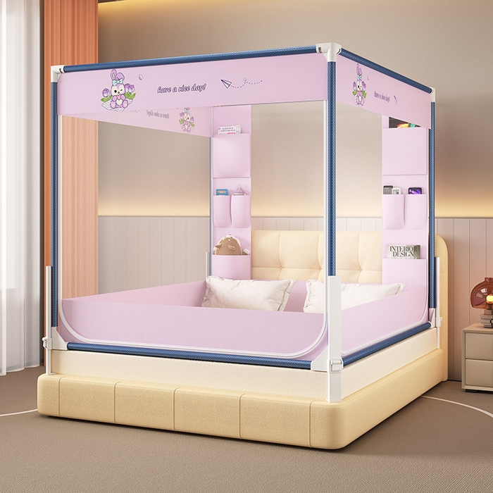 91家纺网 家纺一手货源 找家纺 富莱星蚊帐 2025新款框架防摔坐床蚊帐 紫色