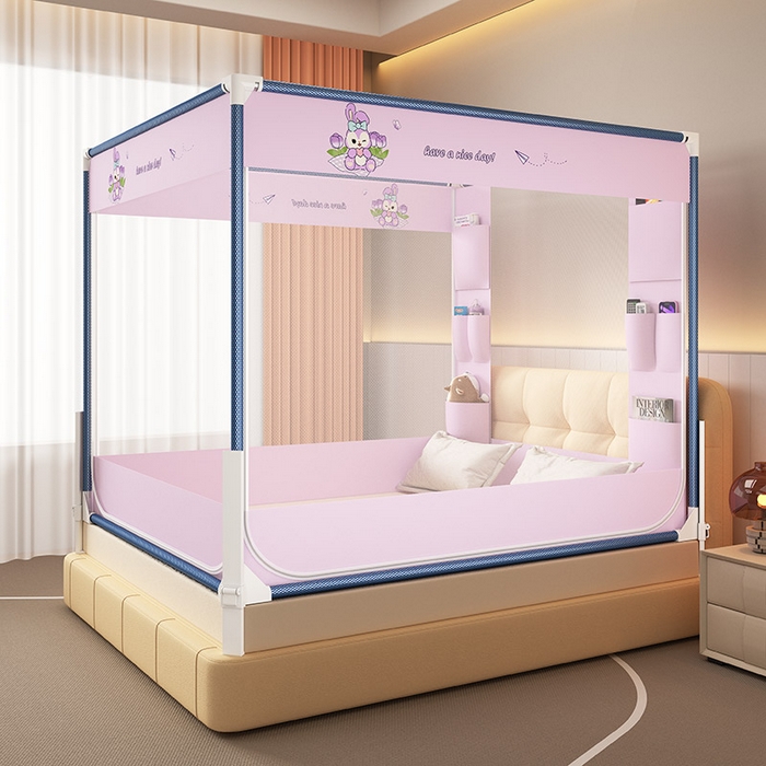 91家纺网 家纺一手货源 找家纺 富莱星蚊帐 2025新款框架防摔坐床蚊帐 紫色