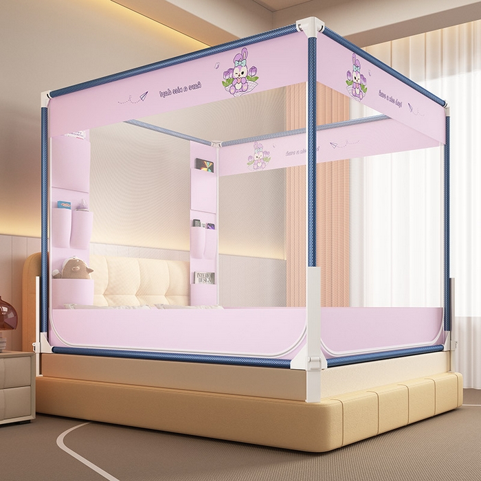 91家纺网 家纺一手货源 找家纺 富莱星蚊帐 2025新款框架防摔坐床蚊帐 紫色