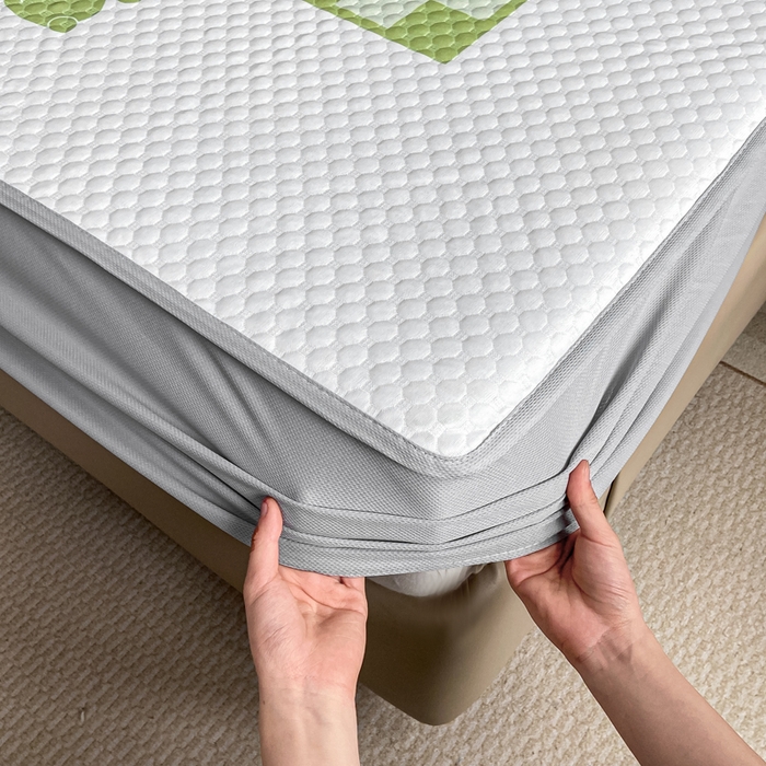 91家纺网 家纺一手货源 找家纺 慕梵家居 2025新款大版印花冰豆豆凉席席子床笠款三件套 可爱兔-绿