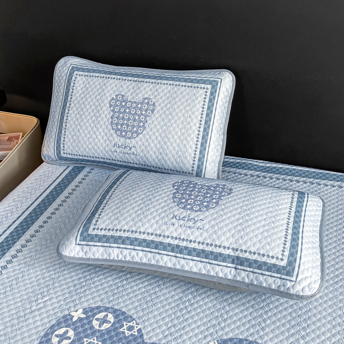 91家纺网 家纺一手货源 找家纺 慕梵家居 2025新款大版印花冰豆豆凉席席子床笠款三件套 美丽生活-灰