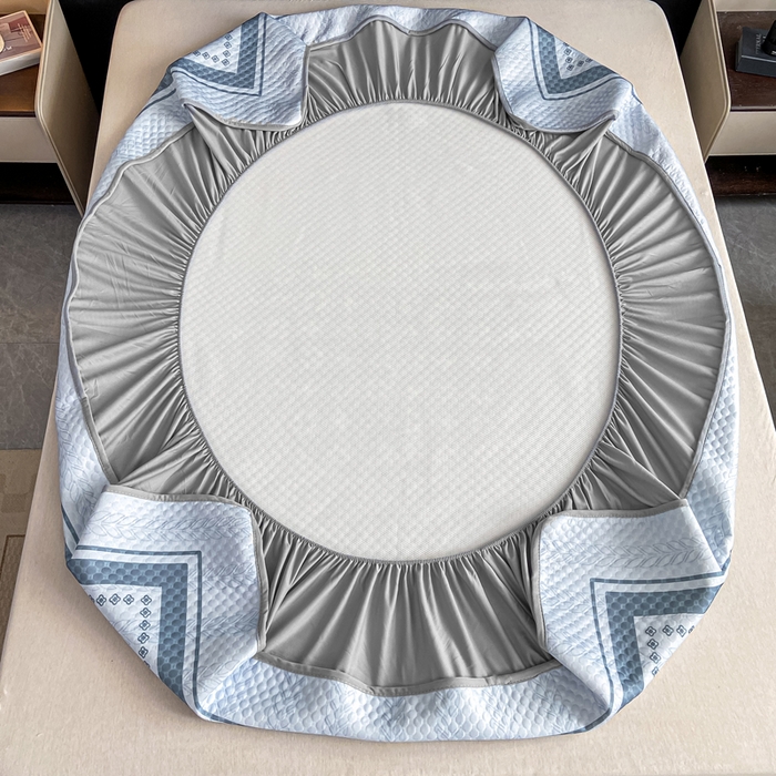 91家纺网 家纺一手货源 找家纺 慕梵家居 2025新款大版印花冰豆豆凉席席子床笠款三件套 美丽生活-灰