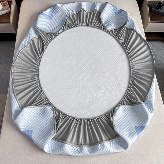 91家纺网 家纺一手货源 找家纺 慕梵家居 2025新款大版印花冰豆豆凉席席子床笠款三件套 甜蜜的爱-蓝