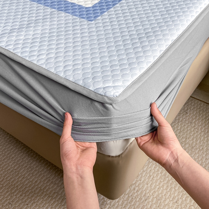 91家纺网 家纺一手货源 找家纺 慕梵家居 2025新款大版印花冰豆豆凉席席子床笠款三件套 甜蜜的爱-蓝