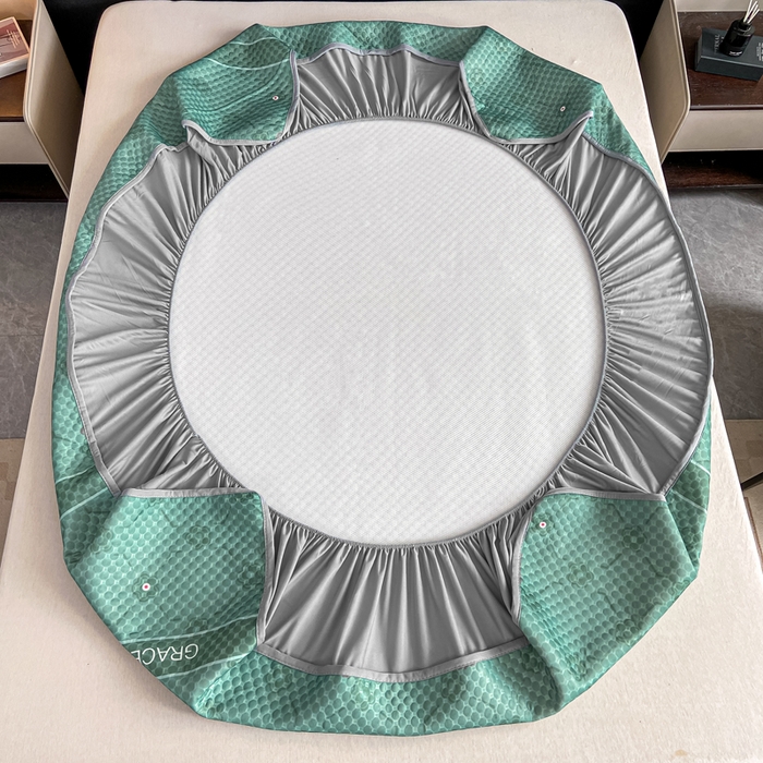 91家纺网 家纺一手货源 找家纺 慕梵家居 2025新款大版印花冰豆豆凉席席子床笠款三件套 优雅绿