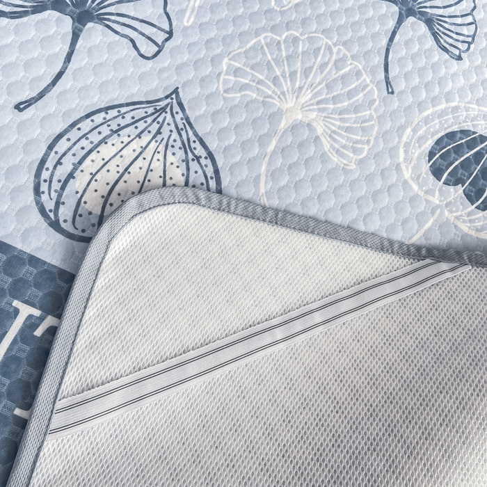 91家纺网 家纺一手货源 找家纺 慕梵家居 2025新款大版印花冰豆豆凉席席子三件套 芭蕉叶-灰