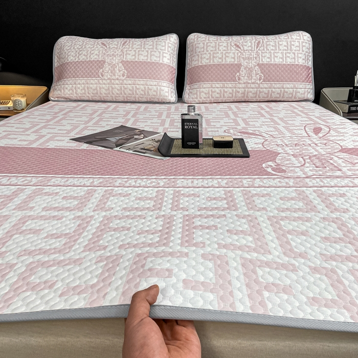 慕梵家居 2025新款大版印花冰豆豆凉席席子三件套 大美兔-粉