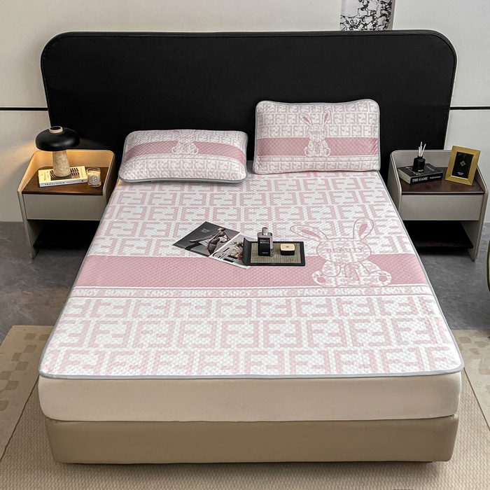 91家纺网 家纺一手货源 找家纺 慕梵家居 2025新款大版印花冰豆豆凉席席子三件套 大美兔-粉