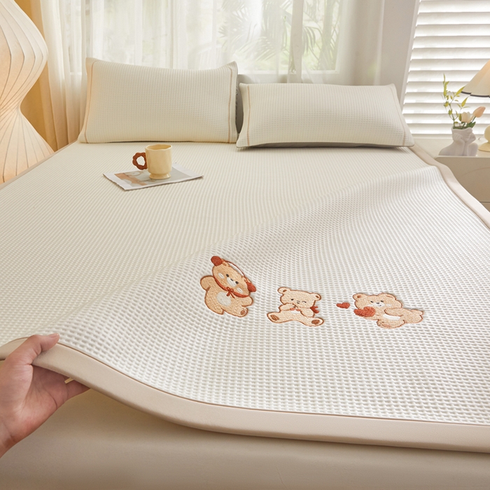 全季家居 2025新款A类乙纶PE家族系列刺绣凉豆豆席凉席席子 快乐小熊-米黄-床席款