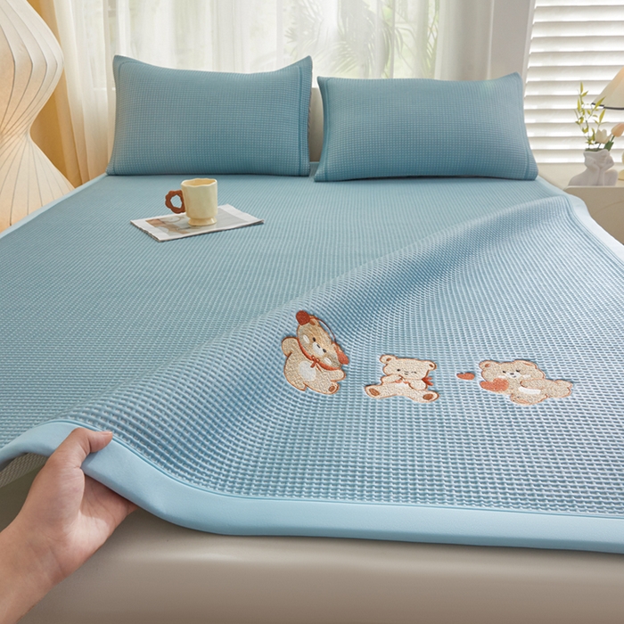 全季家居 2025新款A类乙纶PE家族系列刺绣凉豆豆席凉席席子 快乐小熊-天蓝-床席款