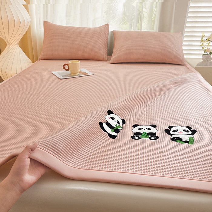 全季家居 2025新款A类乙纶PE家族系列刺绣凉豆豆席凉席席子 熊猫家族-淡粉-床席款