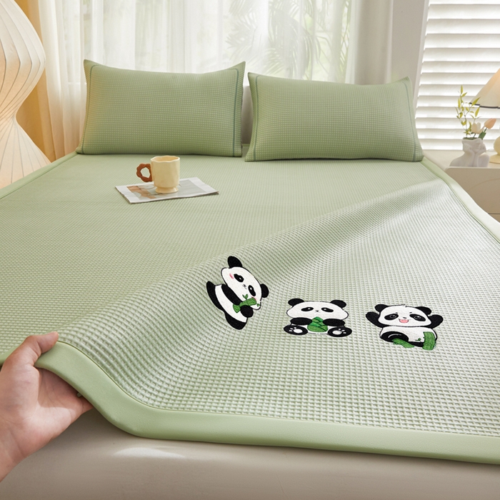 全季家居 2025新款A类乙纶PE家族系列刺绣凉豆豆席凉席席子 熊猫家族-水绿-床席款