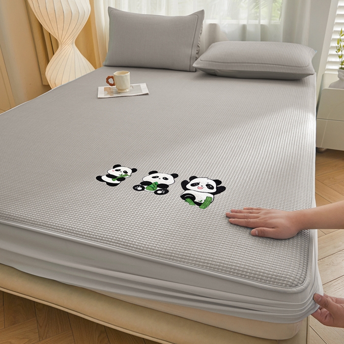 全季家居 2025新款A类乙纶PE家族系列刺绣凉豆豆席凉席席子 熊猫家族-浅灰-床笠款