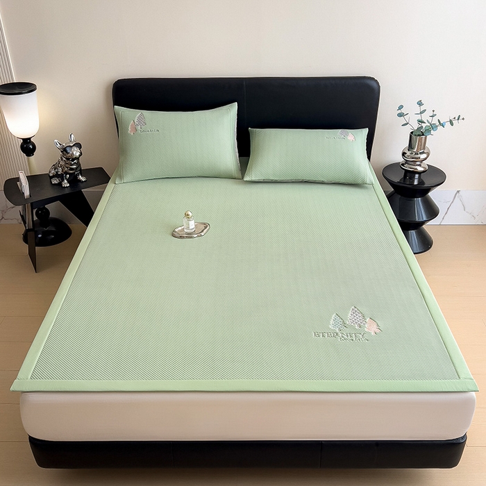 91家纺网 家纺一手货源 找家纺 全季家居 2025新款A类乙纶PE希望森林刺绣系列凉豆豆席凉席席子 水绿-床席款