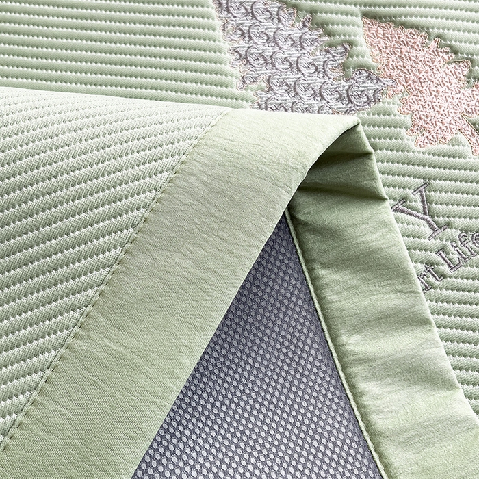 91家纺网 家纺一手货源 找家纺 全季家居 2025新款A类乙纶PE希望森林刺绣系列凉豆豆席凉席席子 水绿-床席款