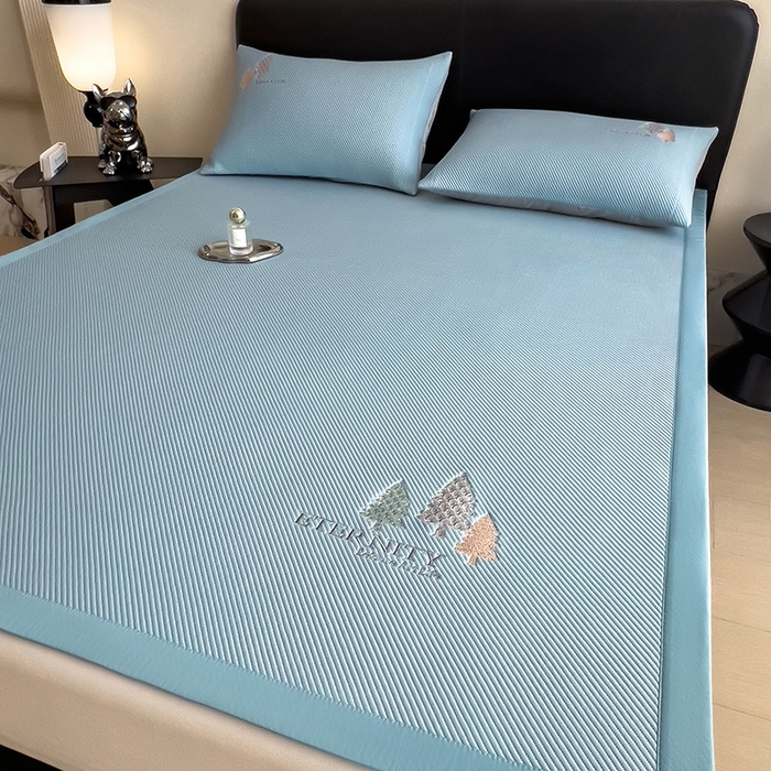 91家纺网 家纺一手货源 找家纺 全季家居 2025新款A类乙纶PE希望森林刺绣系列凉豆豆席凉席席子 天蓝-床席款