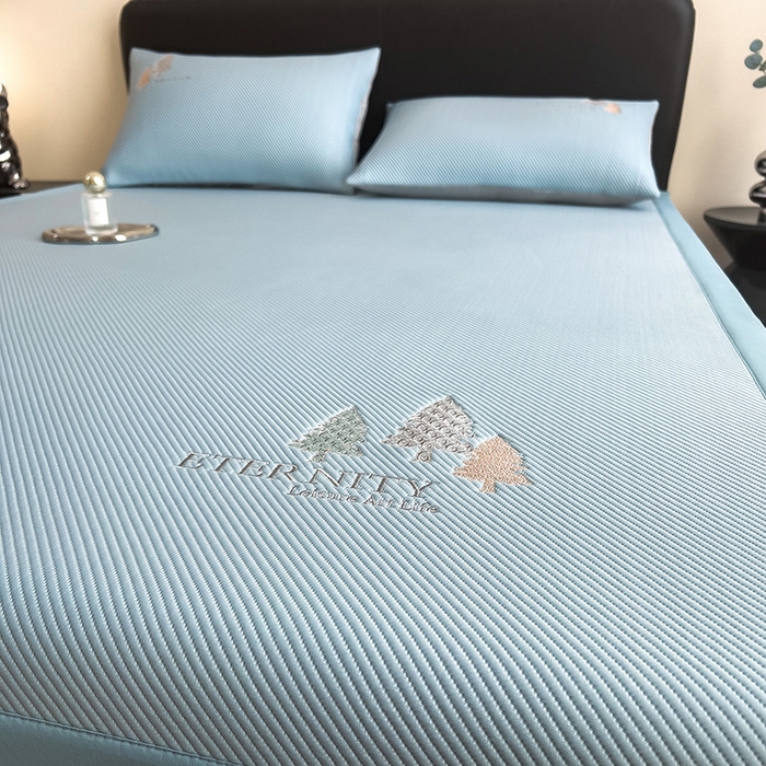 91家纺网 家纺一手货源 找家纺 全季家居 2025新款A类乙纶PE希望森林刺绣系列凉豆豆席凉席席子 天蓝-床席款