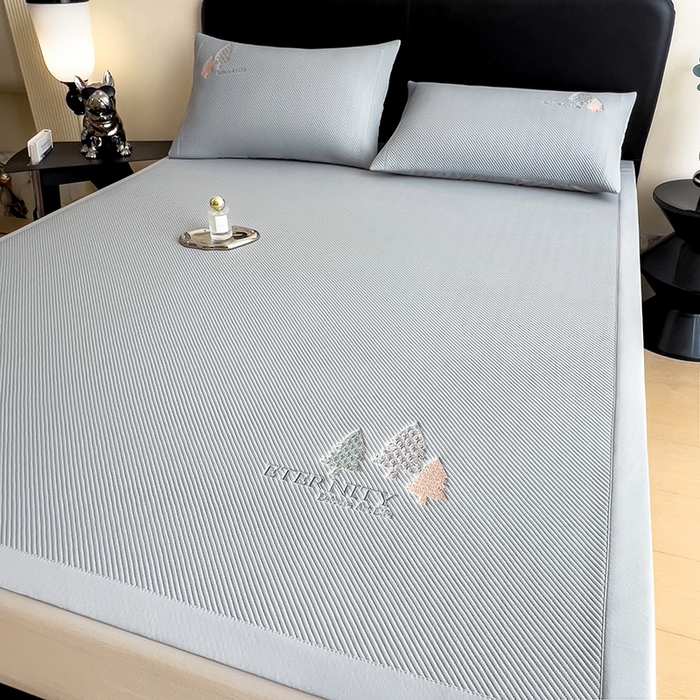 91家纺网 家纺一手货源 找家纺 全季家居 2025新款A类乙纶PE希望森林刺绣系列凉豆豆席凉席席子 银灰-床席款